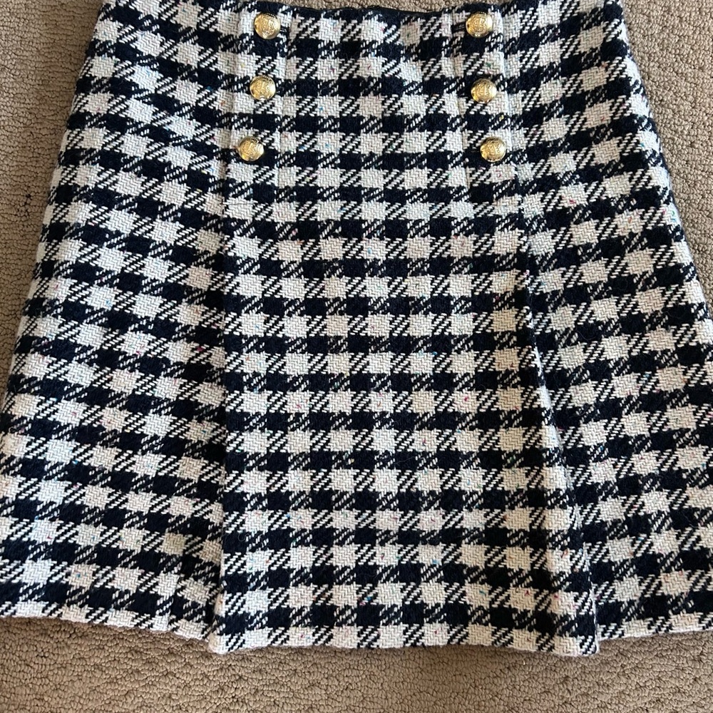 Talbots Black and White Houndstooth A-Line Wool Skirt Size 12